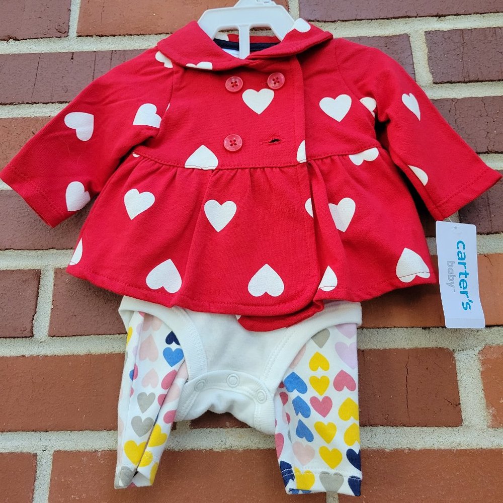 Adorable Carter's 3-Piece Heart Set - Size NB - NWT